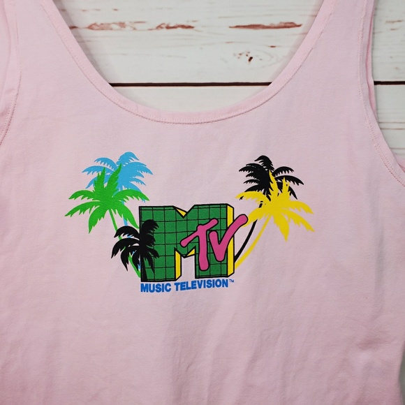 MTV Sleeveless Pink Graphic Palm Tree Body Suit - Picture 4 of 7